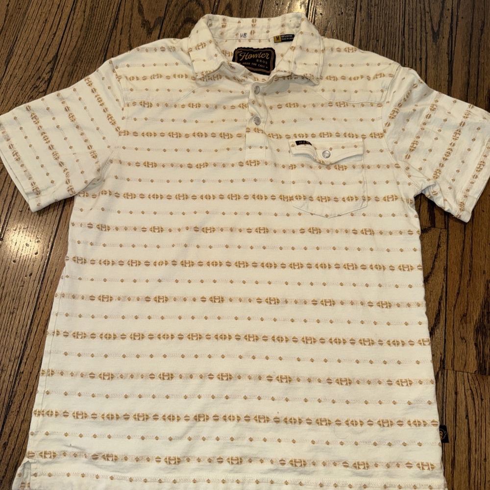 Howler Brothers Bros Medium Original Ranchero Polo Snap Tan Striped Pearl Snap